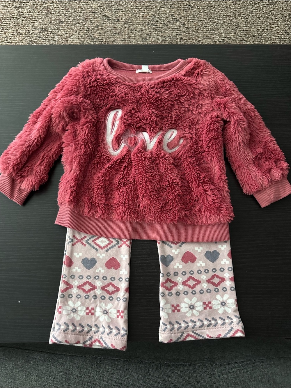 Girls' Plush 'Love' Pajama Set in Dusty Rose